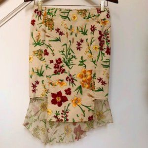 Silk Cotton Ruffled Pencil Skirt, NEW